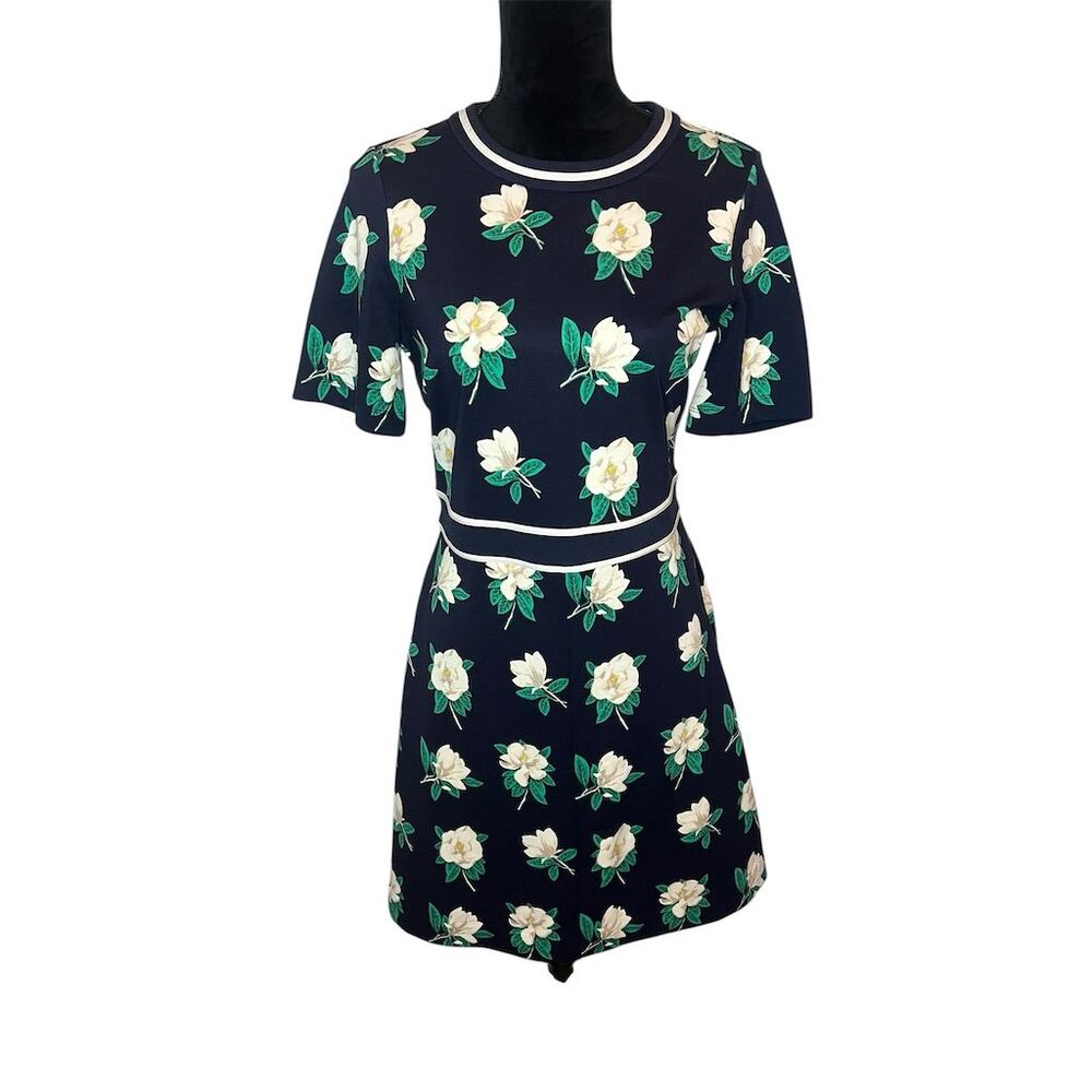 Draper James Women's S Blue Magnolia Print Knee Length‎ Dress Casual